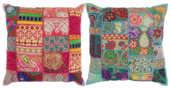 Poduszki patchworkowe, 2 szt., 45 x 45 cm, różowa i turkusowa