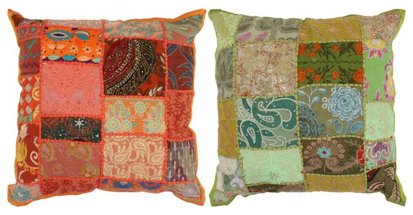 Poduszki patchworkowe, 2 szt., 45x45 cm, pomarańczowa i zielona