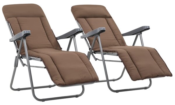 Składane krzesła ogrodowe z poduszkami, 2 szt., brązowe