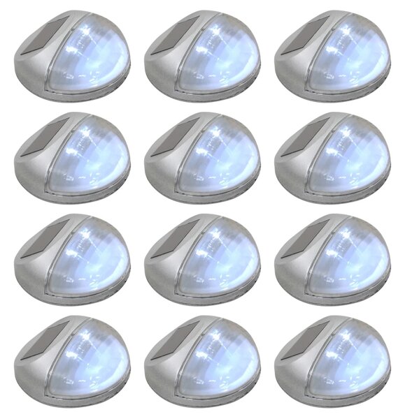 Ścienne lampy solarne LED na zewnątrz, 12 szt, okrągłe, srebrne