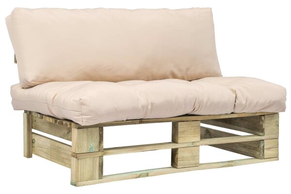 Sofa ogrodowa z palet z piaskowymi poduszkami, drewno