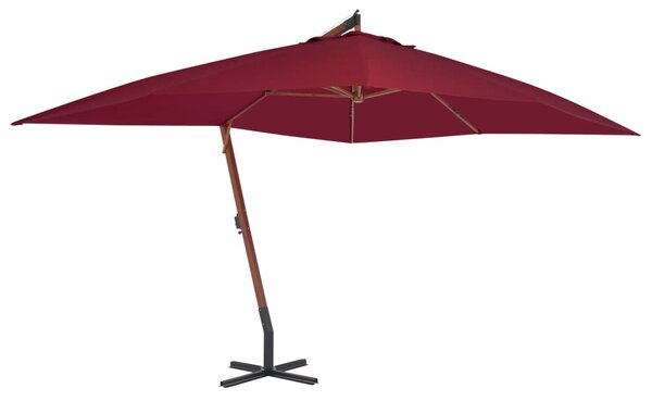 Wiszący parasol z drewnianym słupkiem, 400 x 300 cm, bordowy