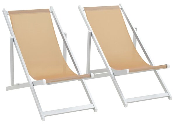 Składane krzesła plażowe, 2 szt, aluminium i textilene, kremowe