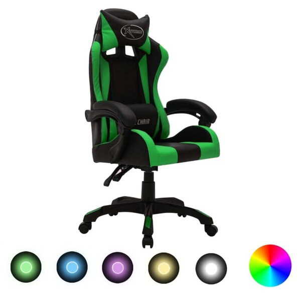 Fotel dla gracza z RGB LED, zielono-czarny, sztuczna skÃ³ra