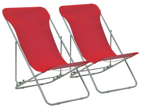 Składane krzesła plażowe, 2 szt, stal, tkanina Oxford, czerwone