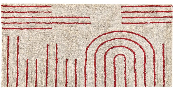 Dywan bawełniany minimalistyczny wzór 80 x 150 cm beżowo-czerwony chodnik Tirupatii Beliani