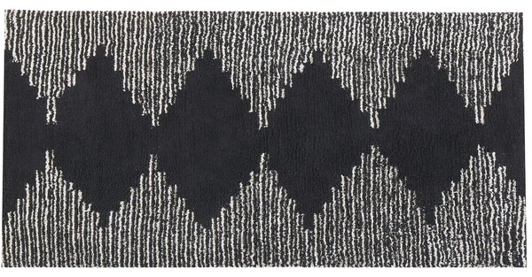 Dywan bawełniany geometryczny wzór 80 x 150 cm czarno-biały chodnik Tirupatii Beliani