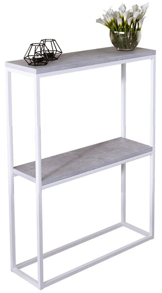 Nowoczesna konsola z półkami biały + beton K5-F08