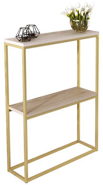 Konsola W Stylu Glamour Z Półkami Złoty + Dąb Sonoma G6-L66