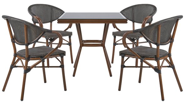 Zestaw ogrodowy aluminium 80 cm stół i 4 krzesła czarny z szarym Caspri Beliani