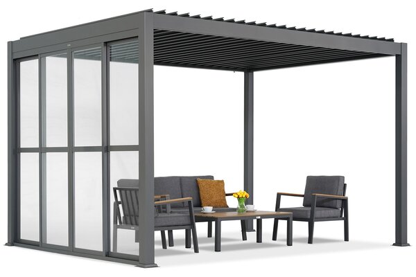 Pergola tarasowa wolnostojąca Lagos 3x4 z drzwiami na jeden bok 4m Garden Point antracyt