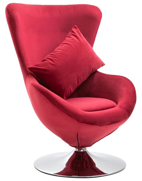 Fotel obrotowy z poduszką, czerwony, aksamitny