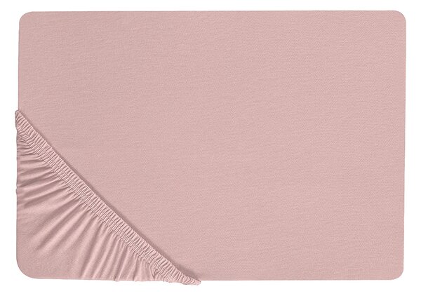 Prześcieradło z gumką 90 x 200 cm bawełna jednolity wzór różowe Hofuf Beliani