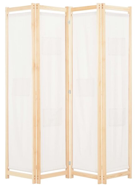 Parawan 4-panelowy, kremowy, 160x170x4 cm, tkanina