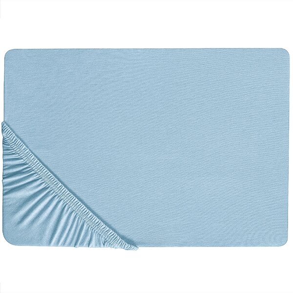 Prześcieradło z gumką 90 x 200 cm bawełna jednolity wzór niebieskie Hofuf Beliani