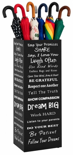 Czarny prostokatny stojak na parasole z sentencjami S3-T59
