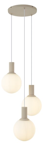 Skandynawska lampa wisząca beżowa z opalowym szkłem 3-punktowa - Polly