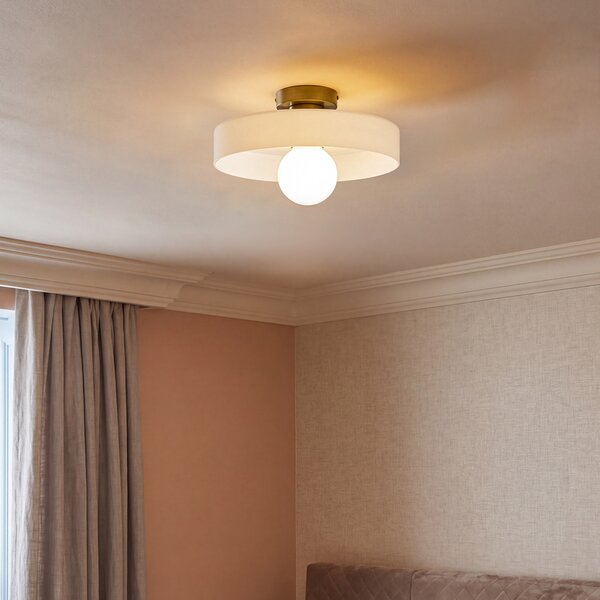 Lampa sufitowa w stylu retro brązowa z beżowym szkłem - Jina