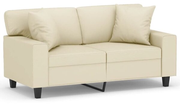 Sofa 2-osobowa z poduszkami, kremowa, 120 cm, sztuczna skÃ³ra