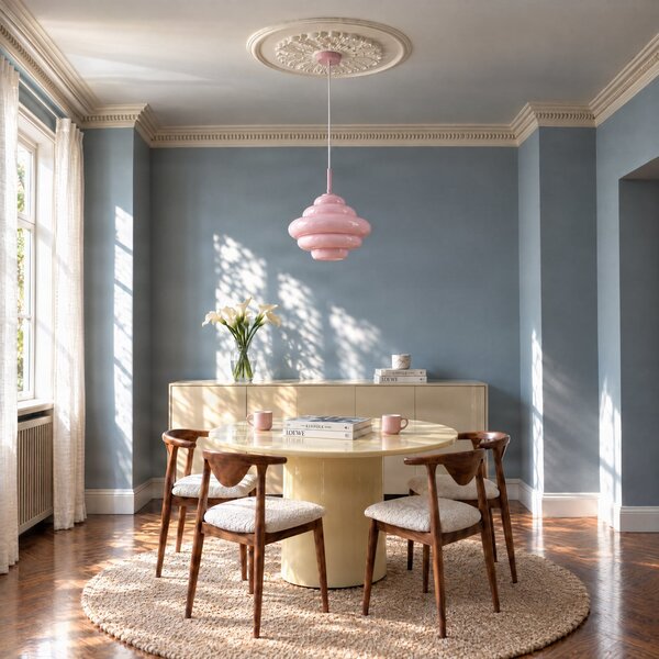 Lampa Wisząca Lucande, Leilani, ściemnialny, pudrowy róż, salon, szkło, design