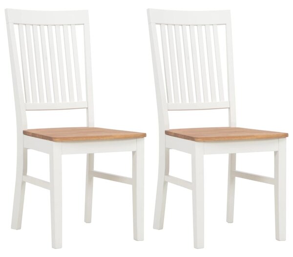 Krzesła stołowe, 2 szt., białe, lite drewno dębowe