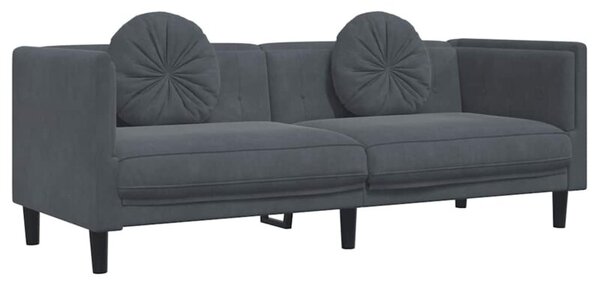 Sofa 3-osobowa z poduszkami, ciemnoszara, aksamit