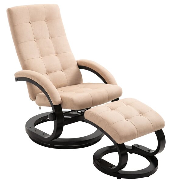 Rozkładany fotel z podnóżkiem, kremowy, tkanina zamszopodobna