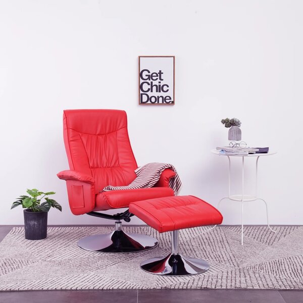 Rozkładany fotel z podnóżkiem, czerwony, sztuczna skóra