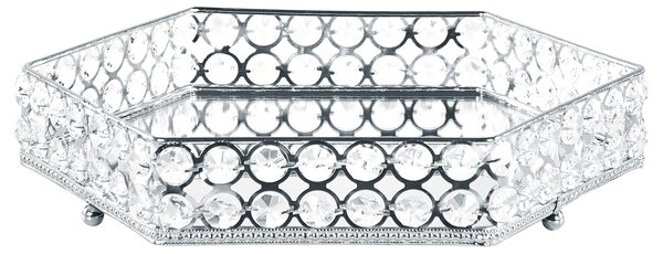 Elegancka lustrzana taca dekoracyjna sześciokątna szkło metal srebrna Vatan Beliani