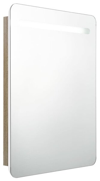 Szafka łazienkowa z lustrem i LED, biel i dąb, 60 x 11 x 80 cm