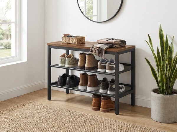 Szafka na buty TAYLOR z 2 półkami 75x50 cm, w kolorze rustykalnym brązowym