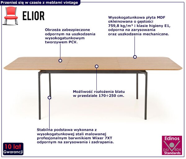 Prostokątny stół rozkładany w kolorze dębu S2-R54