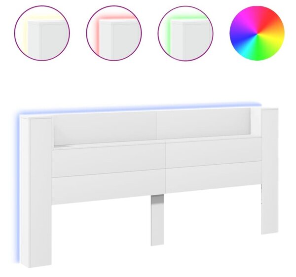 Zagłówek z półką i oświetleniem LED, biały, 220x16,5x103,5 cm