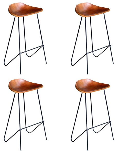 Krzesła barowe, 4 szt., prawdziwa skóra, brązowe