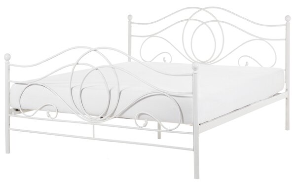 Metalowe łóżko ozdobne rama i stelaż 140 x 200 cm białe styl retro Lyra Beliani