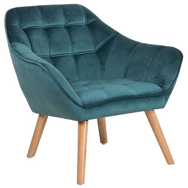 Elegancki fotel welurowy pikowany jasne drewniane nóżki niebieski Karis Beliani