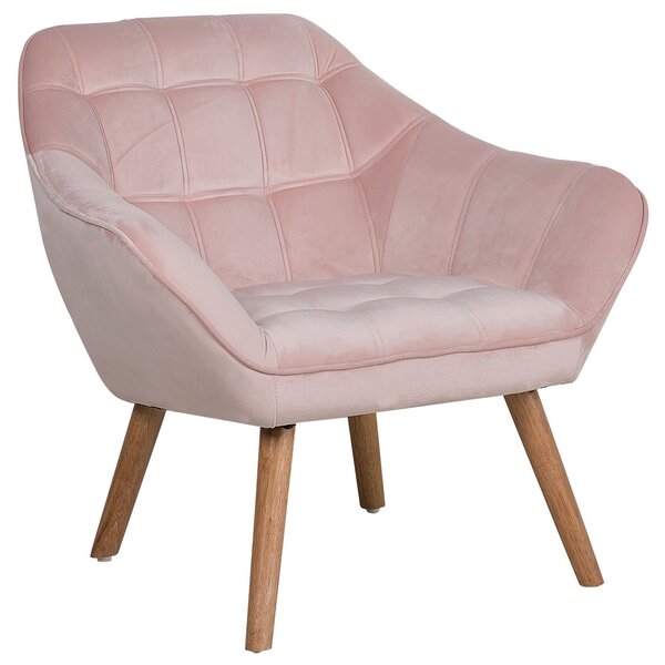 Elegancki fotel welurowy pikowany jasne drewniane nóżki różowy Karis Beliani