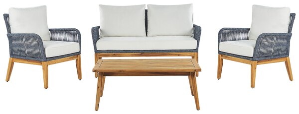 Zestaw ogrodowy 4-osobowy drewniany sofa 2 fotele stolik niebieski Merano II Beliani