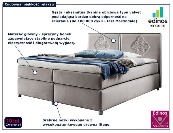 Jasnoszare łóżko kontynentalne boho 5 rozmiarów G1-F59