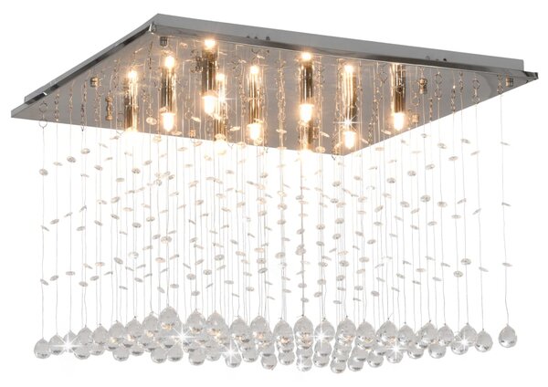 Lampa sufitowa z kryształkami i koralikami, srebrna, kostka, G9
