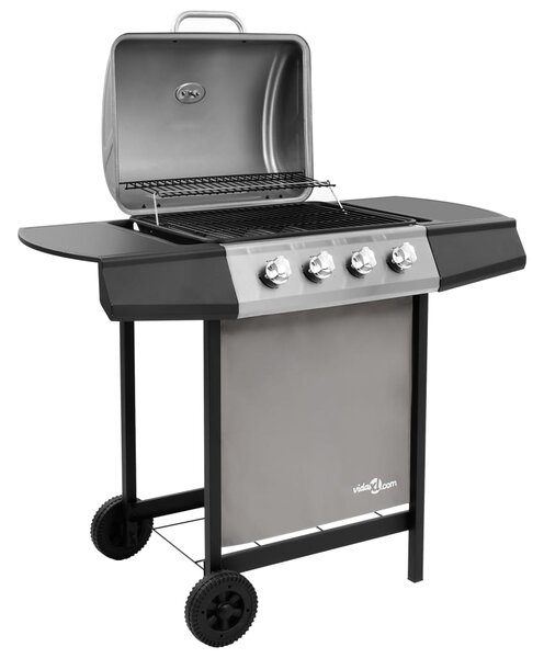 Grill gazowy z 4 palnikami, czarno-srebrny