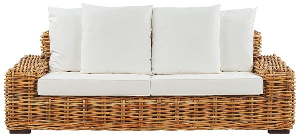 Sofa ogrodowa 3-osobowa kanapa z białymi poduszkami rattanowa naturalna Florli Beliani
