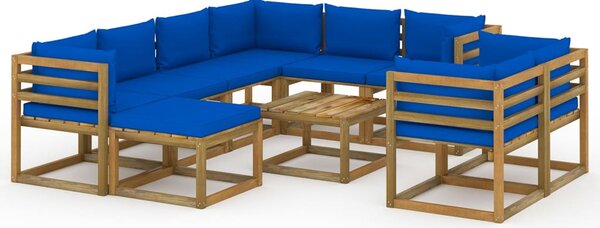10-cz. zestaw wypoczynkowy do ogrodu, z poduszkami, niebieski