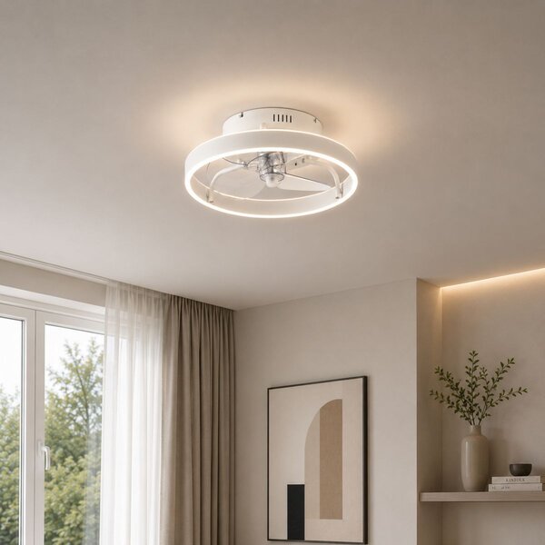 Wentylator sufitowy biały 50 cm z LED z funkcją ściemniania i pilotem - Maddy