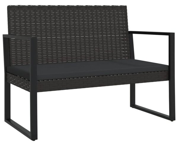 Ławka ogrodowa z poduszkami, czarna, 106 cm, polirattan