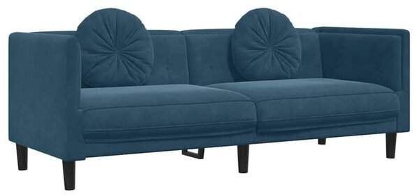 Sofa 3-osobowa z poduszkami, niebieska, aksamit