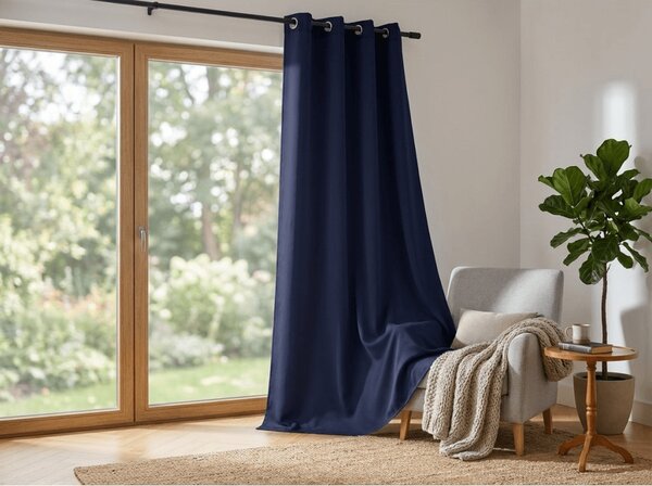 Ciemnoniebieska zasłona OXFORD LIGHT 140x250 cm Zawieszanie: Taśma z wiązaniami