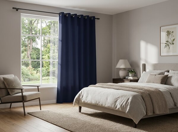 Ciemnoniebieska zasłona OXFORD LIGHT 140x250 cm Zawieszanie: Taśma z wiązaniami
