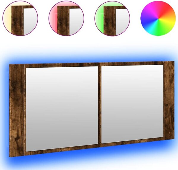 Szafka łazienkowa z lustrem i LED, przydymiony dąb, 100x12x45cm