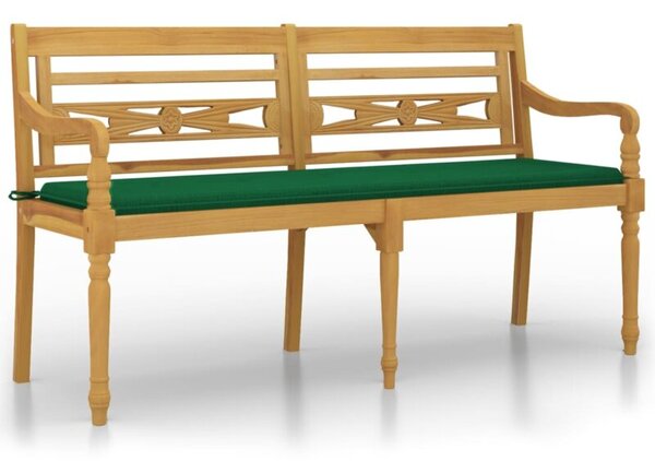 Ławka batavia z zielona poduszką, 150 cm, lite drewno tekowe